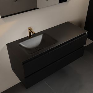 MONDIAZ AIVY 120cm badmeubel Urban, wastafel Urban solid surface links 1 kraangat met spiegel (AI-351631URBAN-SI - AI-M120URLI - AI-S120X71)