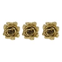 4x stuks decoratie bloemen roos goud glitter op clip 10 cm - thumbnail