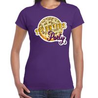 Disco seventies party feest t-shirt paars voor dames - thumbnail