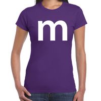 Letter M verkleed/ carnaval t-shirt paars voor dames