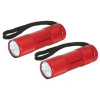 Compacte LED kinder zaklamp - 2x - aluminium - rood - 9 cm - thumbnail