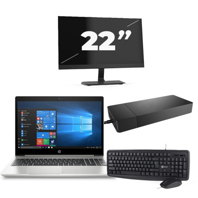 HP ProBook 455R G6 - AMD Ryzen 5 3500U - 15 inch - 8GB RAM - 256GB SSD - Windows 10 Home + 1x 22 inch Monitor