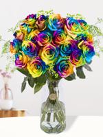 Regenboog rozen met groen gipskruid