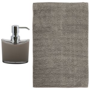 MSV badkamer droogloop mat/tapijt - Bologna - 45 x 70 cm - bijpassende kleur zeeppompje - taupe - Badmatjes