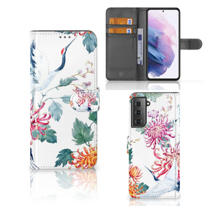 Samsung Galaxy S21 Plus Telefoonhoesje met Pasjes Bird Flowers