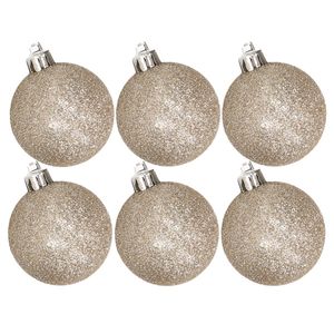 6x stuks kunststof glitter kerstballen champagne 8 cm