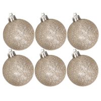 6x stuks kunststof glitter kerstballen champagne 8 cm - thumbnail