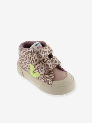 Hoge schoenen met luipaard dierenmotief en klittenbandsluitingen VICTORIA beige