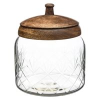 Snoeppot/voorraadpot 1,2L glas met houten deksel   - - thumbnail