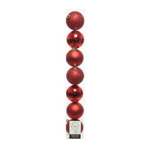 7x stuks kunststof kerstballen rood 8 cm glans/mat/glitter