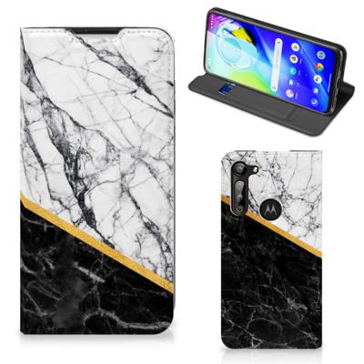 Motorola Moto G8 Power | Standcase | Marmer Wit Zwart - Origineel Cadeau Man