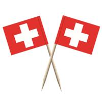 Cocktailprikkers vlag Zwitserland - 100x stuks - 8 cm vlaggetjes - landen decoratie - Prikkertjes