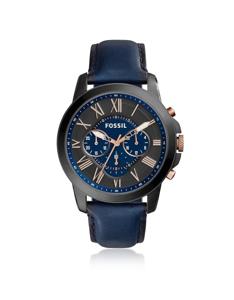 Fossil Grant chronograaf marineblauw lederen Herenhorloge- blauw FS5061