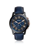 Fossil Grant chronograaf marineblauw lederen Herenhorloge- blauw FS5061