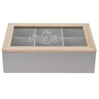 Houten theedoos/theekist grijs/bruin met 6 vakken 24 x 16 x 7 cm