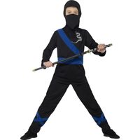 Verkleedkostuum ninja zwart/blauw voor kinderen 145-158 (10-12 jaar)  - - thumbnail