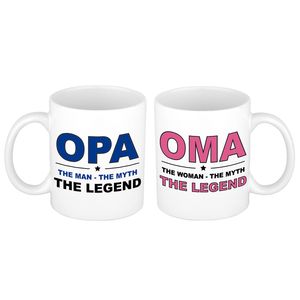 Cadeau set The Legend oma/opa koffie mokken / bekers wit 300 ml