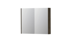 INK SPK2 spiegelkast met 2 dubbelzijdige spiegeldeuren, 2 verstelbare glazen planchetten, stopcontact en schakelaar 90 x 14 x 73 cm, fineer charcoal