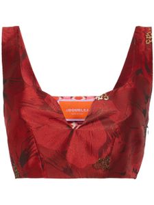 La DoubleJ haut crop Baia à fleurs en jacquard - Rouge