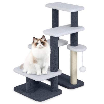 2-in-1 Katten Toren Katten Trap met Sisal Krabpaal & 3 Grote Platforms 4-traps Kattenboom voor Hoog Bed Kattenkrabpaal