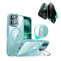 iPhone 16 Classic Hybrid Magnetic Case (Camera Control, Stash Stand) & Privacy Screen Protector Bundle - Clear Green