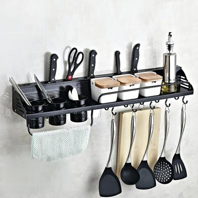 Een versie 80cm 3 kopjes 10 haken keuken multifunctionele wand-gemonteerde kruiderij houder opslag rek (zwart)