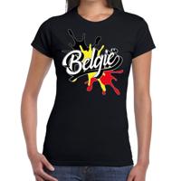 Landen t-shirt - Belgium - Belgie - spetter print - zwart - voor dames - supporters kleding