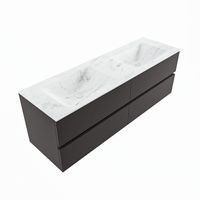 MONDIAZ VICA-DLUX 150cm badmeubel onderkast Dark grey 4 lades. Inbouw wastafel CLOUD dubbel zonder kraangat, kleur Opalo, en spiegel model SPOT - thumbnail