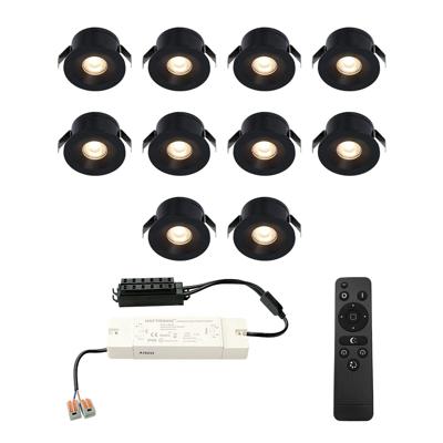 Set van 10 Cadiz LED Mini Inbouwspots met Trafo - 12 Volt 3 Watt 200 lumen - Dimbaar - Plat 26mm (Lage inbouwdiepte) - 2700K - IP44 waterdicht - Zwart - Veranda spotjes - overkapping spotjes