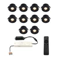 Set van 10 Cadiz LED Mini Inbouwspots met Trafo - 12 Volt 3 Watt 200 lumen - Dimbaar - Plat 26mm (Lage inbouwdiepte) - 2700K - IP44 waterdicht - Zwart - Veranda spotjes - overkapping spotjes