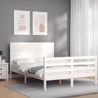 Bedframe met hoofdbord massief hout wit 140x200 cm