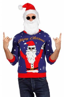 Kersttrui rocking Santa &apos;Merry Christmas&apos;