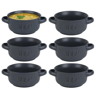 Soepkom van aardewerk - 6x - donkergrijs - Dia 13,5 cm - 470 ml - Servies - Soepkommen