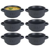 Soepkom van aardewerk - 6x - donkergrijs - Dia 13,5 cm - 470 ml - Servies - Soepkommen