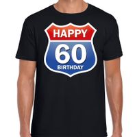 Happy birthday 60 jaar verjaardag t-shirt route bordje zwart voor heren - thumbnail