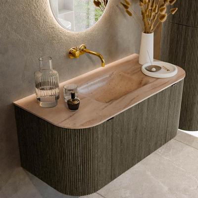 Badmeubel Mondiaz Kurve-Dlux | 100 cm | Meubelkleur Shadow | Wastafelkleur Saba | Solid surface | Wasbak midden spoelbak | Zonder kraangat(en)