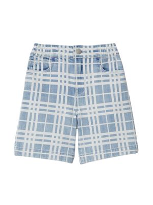 Burberry Kids short en jean à carreaux - Bleu