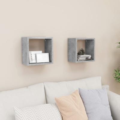 Wandschappen kubus 2 st 26x15x26 cm betongrijs