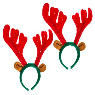 Rendier LED diadeem - 2x - rood/groen - vilt - haarband met verlichting - verkleedaccessoire