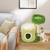Krabpaal Klein Kattenboom met Platform Sisal-Krabzuil Kattenhol & 2 Ballen Kattenkrabpaal van Hout en Pluche Klimboom Groen