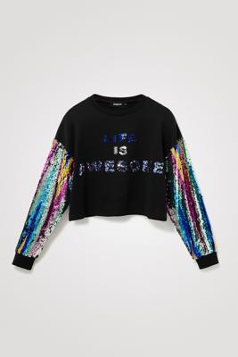 Cropped sweatshirt met pailletten - BLACK - L