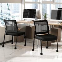 Set van 2 Conferentiestoelen Stapelbare Bezoekersstoelen met Wieltjes Netrug en Gevoerde Zitting Armloze Stapelstoelen voor Kantoor