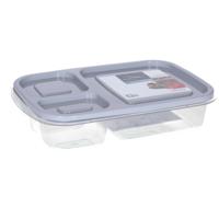 Vershoudbakje/lunchbox - luchtdicht - 3 vakjes - lichtgrijs - kunststof - broodtrommel -24 x 15 x 5