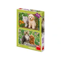 DinoToys Dino kinderpuzzel met hond met poes - 2 x 48 stukjes