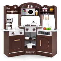 Houten Hoek Speelkeuken Keukenset voor Peuters Licht en Geluid Koffiezetapparaat Magnetron Oven Wasmachine Accessoires