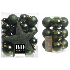 Kerstversiering kunststof kerstballen met piek donkergroen 5-6-8 cm pakket van 45x stuks