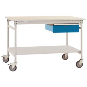 Manuflex BB5351.5007 Compleet bijzettafel basismobiel met melamine schijf + enkele lade, bxdxh: 1500 x 800 x 850 mm Stralend blauw (RAL 5007)