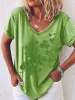 Women's St. Patricks Day Glitter Shamrocks V Neck T-Shirt - thumbnail