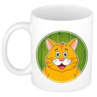 Kat mok - rood - keramiek - 300 ml - kinder beker poes