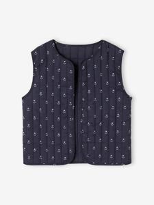 Gewatteerd jasje met bloemenprint meisjes blauw, bedrukt